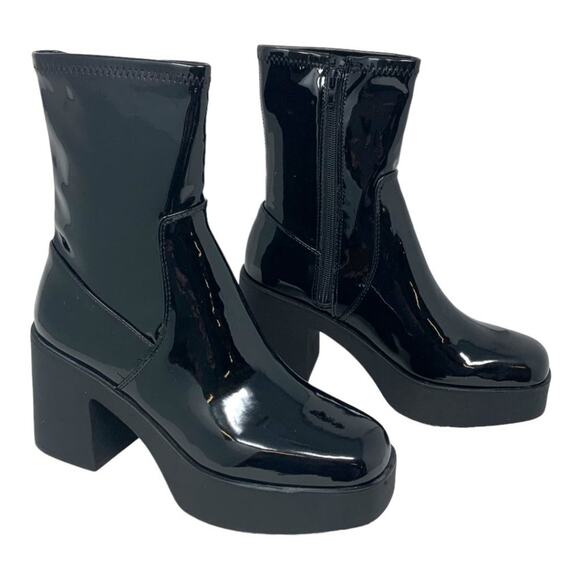 Aldo Upstep Black Synthetic Patent Platform Ankle Boot Size 8 NWT $130 MSRP - Picture 2 of 7